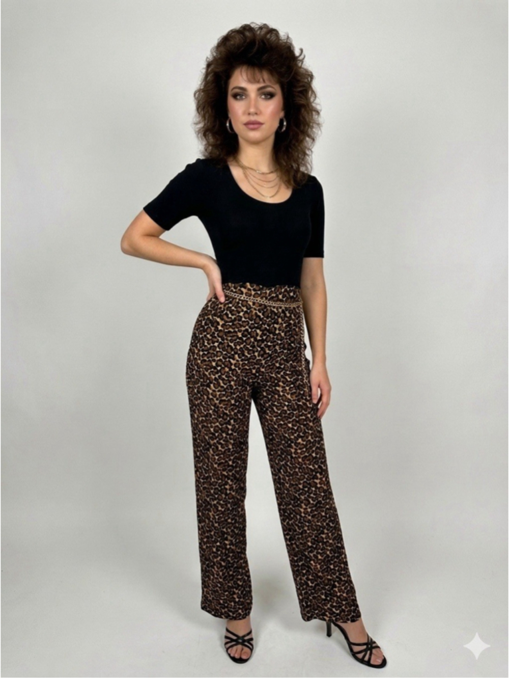 Vintage 80s Ellen Ashley Leopard Print Jumpsuit Wide Leg Disco USA Womens M